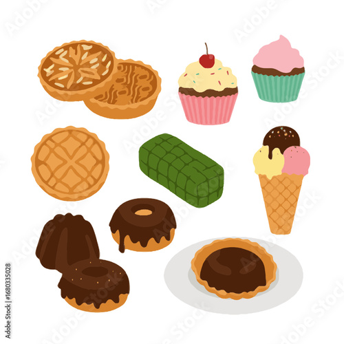 Delicious Assortment of Baked Goods and Desserts Isolated on White Background