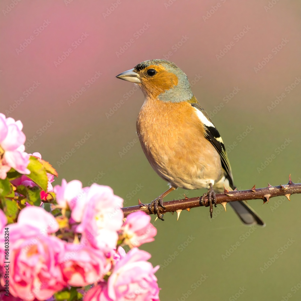 Fototapeta premium Bird on Blossoms in Garden