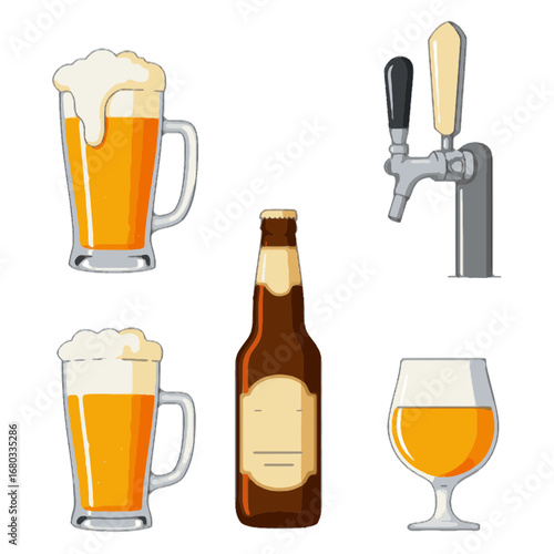 Beer glasses and bottles illustration set, pub and brewery concept design