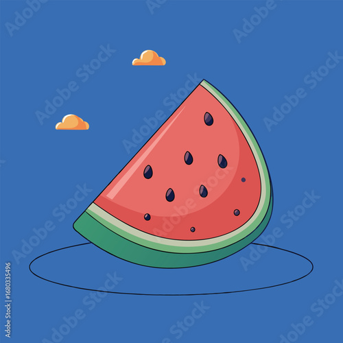 Slice of watermelon with seeds on a light green background, vector illustration