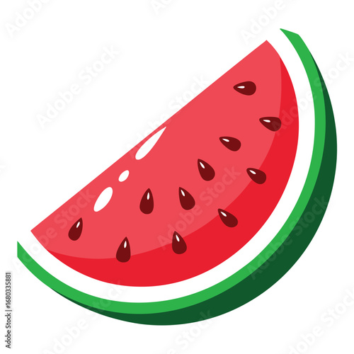 Slice of watermelon with seeds on a light green background, vector illustration