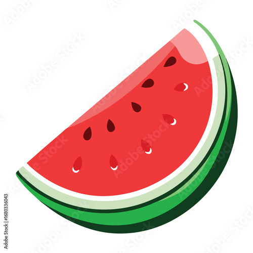 Slice of watermelon with seeds on a light green background, vector illustration