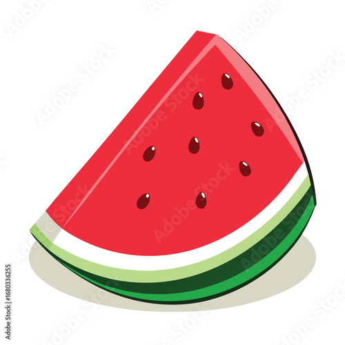 Slice of watermelon with seeds on a light green background, vector illustration