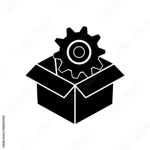 vector silhouette of a gear in an open box  