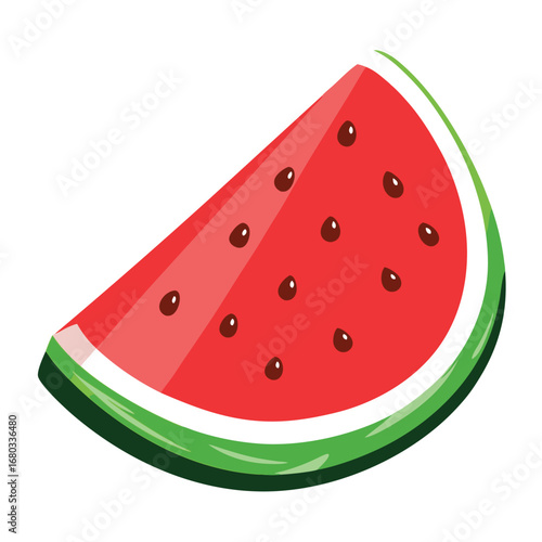 Slice of watermelon with seeds on a light green background, vector illustration
