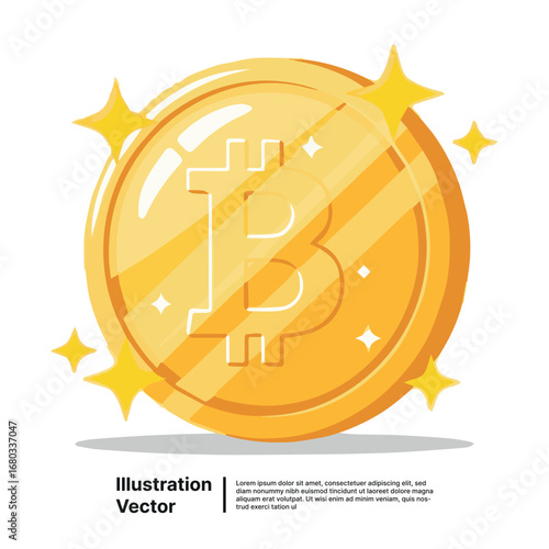 Golden Bitcoin Cryptocurrency Coin Digital Currency Emblem With Sparkles
