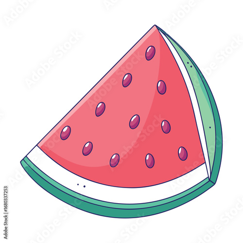Slice of watermelon with seeds on a light green background, vector illustration