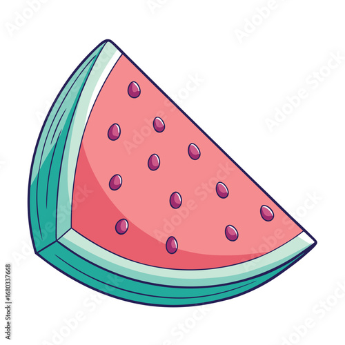 Slice of watermelon with seeds on a light green background, vector illustration