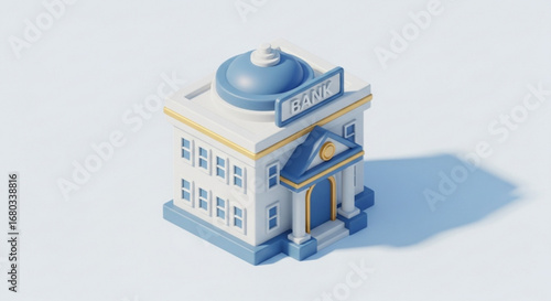 Isometric bank building vector illustration for financial institutions and banking services design concept asset