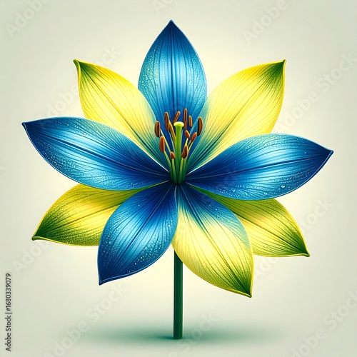 Vibrant Blue and Yellow Flower with Detailed Petals.