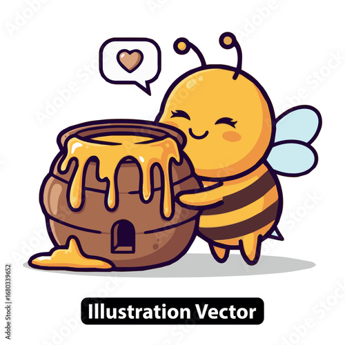 Adorable Bee Hugging Honey Pot Illustration for Sweet Themes and Designs