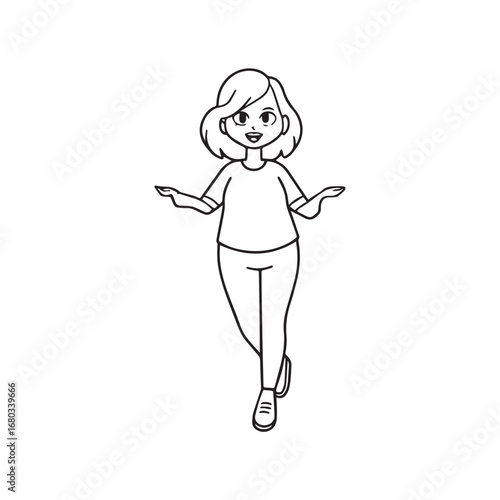 Beautiful Woman Black and White Vector Image Illustration Fashion Girl Portrait Line Art Drawing