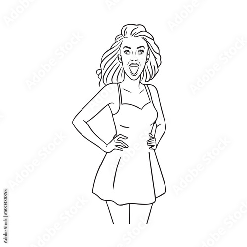 Beautiful Woman Black and White Vector Image Illustration Fashion Girl Portrait Line Art Drawing