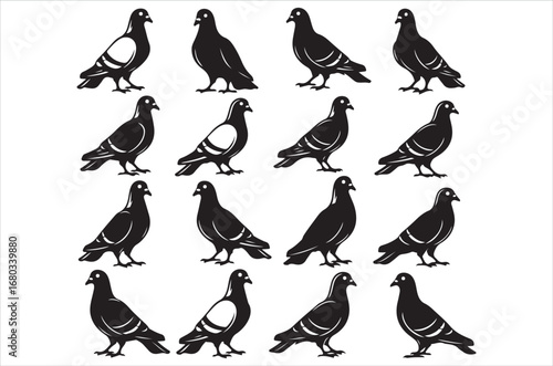 Birds silhouette vector file bundle isolated on white background, Romantic Bird Silhouette Vector Bundle, Lovebirds, Doves, Hearts, Wedding Birds, illustration, icon, retro.