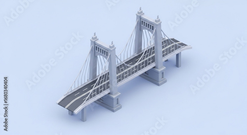 Isometric bridge design illustration of suspension bridge architecture and modern engineering structure view