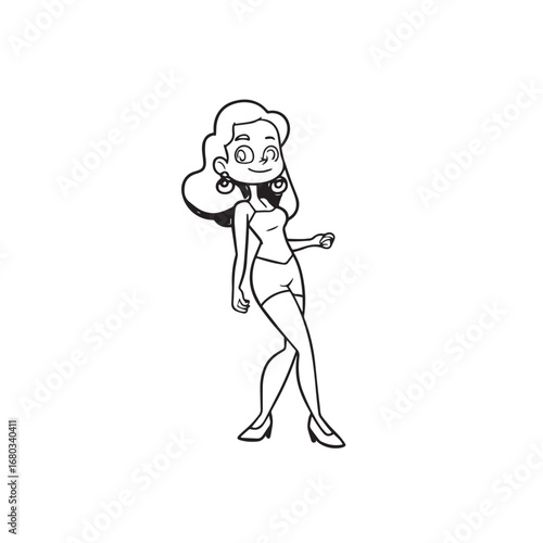 Beautiful Woman Black and White Vector Image Illustration Fashion Girl Portrait Line Art Drawing