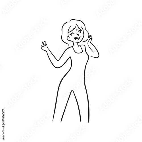 Beautiful Woman Black and White Vector Image Illustration Fashion Girl Portrait Line Art Drawing
