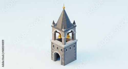 Church bell tower illustration medieval architecture building design 3d rendering isolated on white background