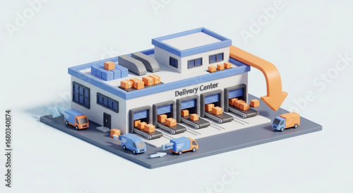 Delivery center logistics warehouse shipping and receiving distribution supply chain management illustration