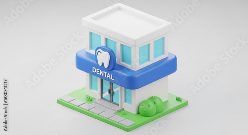 Dental clinic building cartoon style for dentist and orthodontist services and oral health care concept