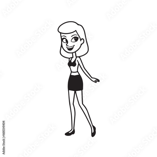 Beautiful Woman Black and White Vector Image Illustration Fashion Girl Portrait Line Art Drawing