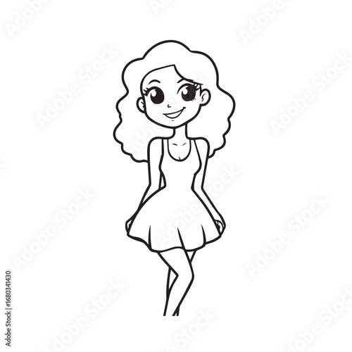 Beautiful Woman Black and White Vector Image Illustration Fashion Girl Portrait Line Art Drawing