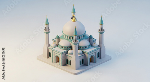 Isometric mosque illustration architecture islamic building ramadan kareem eid mubarak design 3d render