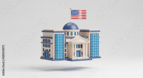 Government building united states capitol with american flag 3d rendering illustration design concept