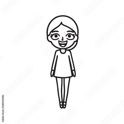 Beautiful Woman Black and White Vector Image Illustration Fashion Girl Portrait Line Art Drawing