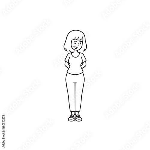 Beautiful Woman Black and White Vector Image Illustration Fashion Girl Portrait Line Art Drawing