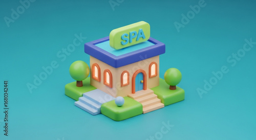Isometric spa building cartoon style, wellness center and beauty salon for relaxation and therapy concept 100