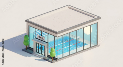Isometric swimming pool building vector design for recreation sport and architectural rendering and visualization