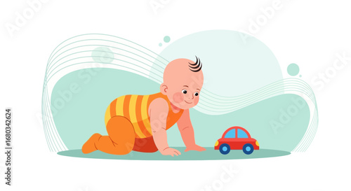 Adorable Infant Reaching For A Toy Car Depicting Childhood Innocence And Playtime