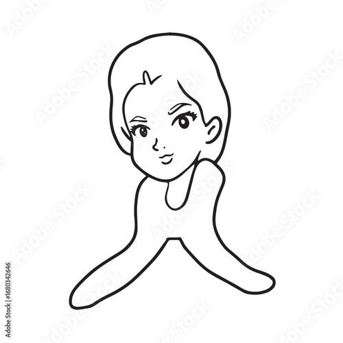 Beautiful Woman Black and White Vector Image Illustration Fashion Girl Portrait Line Art Drawing