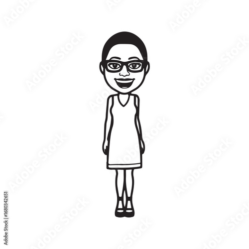 Beautiful Woman Black and White Vector Image Illustration Fashion Girl Portrait Line Art Drawing