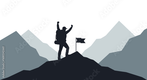 Achieving His Goal: A Hiker Reaches the Summit And Claims The Victory