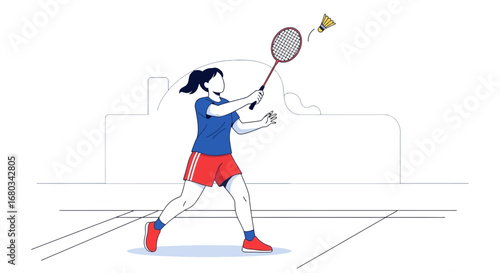 Active Female Athlete Executing A Forehand Smash During A Badminton Match