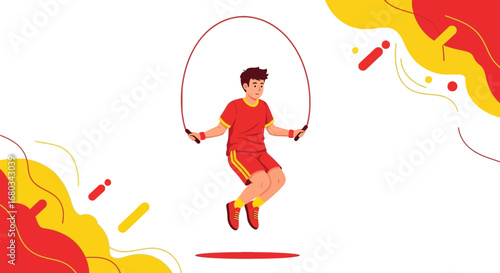Active Young Man Exercising with Jump Rope Jumping High Isolated Illustration