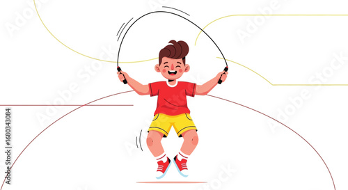 Active Youngster Joyfully Jumping Rope in Dynamic Vector Illustration