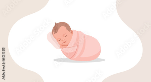 Adorable newborn baby peacefully sleeping wrapped in a blanket illustration