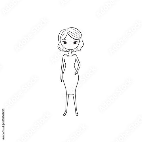 Beautiful Woman Black and White Vector Image Illustration Fashion Girl Portrait Line Art Drawing