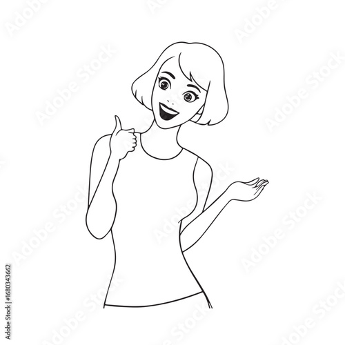 Beautiful Woman Black and White Vector Image Illustration Fashion Girl Portrait Line Art Drawing