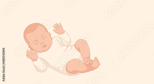 Adorable sleeping baby illustration in a cream color design on a cream background