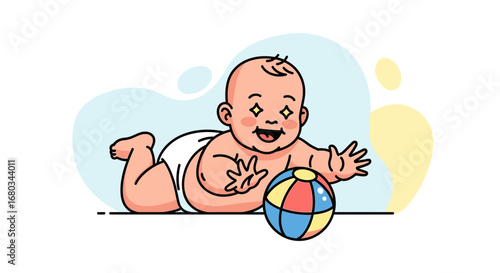 Adorable Baby Excitedly Reaching For A Colorful Ball While Displaying Joyous Glee