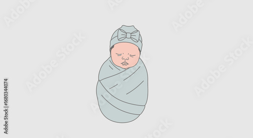 Adorable Swaddled Infant illustration is Perfect for Welcoming Newborn Projects