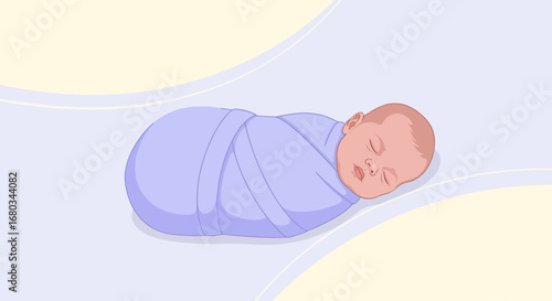 Adorable Swaddled Infant in Peaceful Slumber on Serene Pastel Background