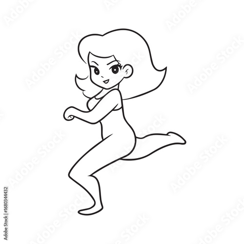Beautiful Woman Black and White Vector Image Illustration Fashion Girl Portrait Line Art Drawing