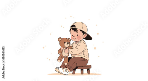 Adorable Young Child Embracing Toy Bear, Symbolizing Childhood Joy and Playfulness Forever