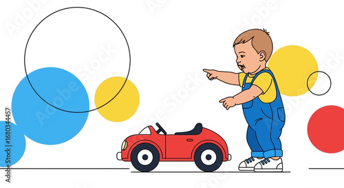 Adorable Young Child Directing His Toy Car With Animated Enthusiasm and Joyful Playtime