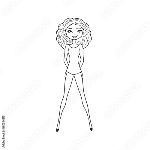 Beautiful Woman Black and White Vector Image Illustration Fashion Girl Portrait Line Art Drawing